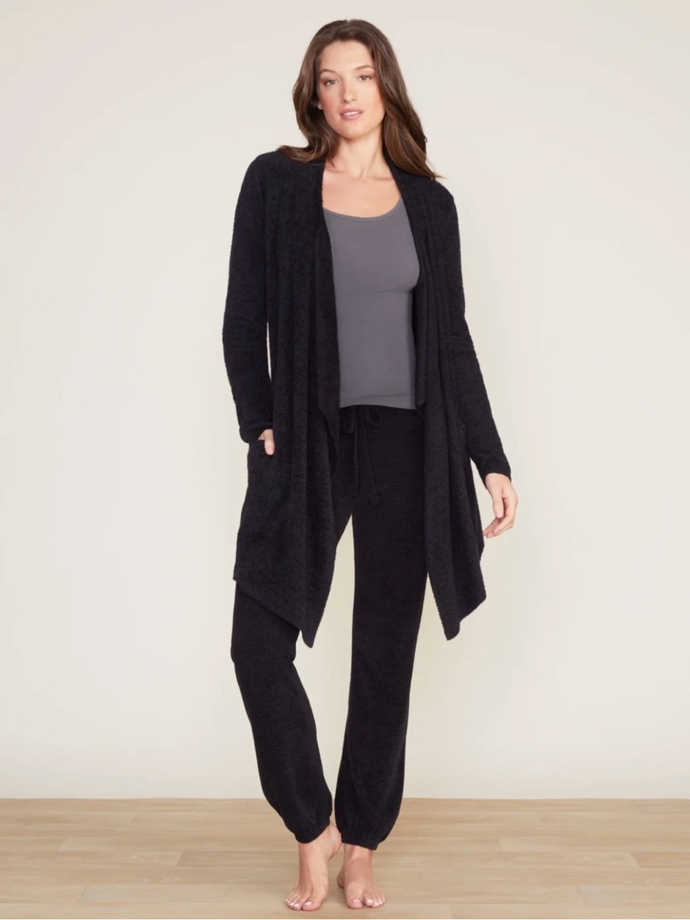 Barefoot Dreams Black Drapey Open Cardigan “Island Wrap” Size Small/Medium